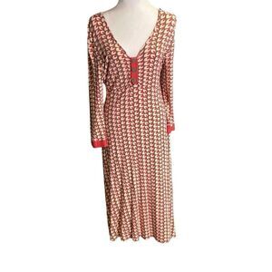 Boden Womens Abstract Print V Neck A Line Dress Multi Color Size 14R UK/10 US
